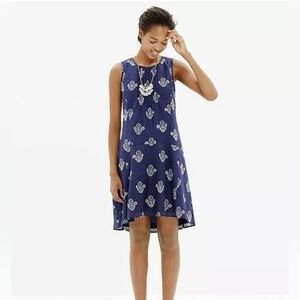 Madewell Women's Skyscape Floral Block Print‎ Silk Popover Dress in Blue Size S